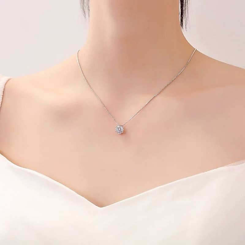 Dây chuyền bạc nữ 925 mặt nụ đá tròn Basic