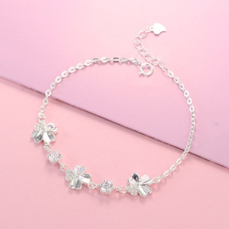 Quà sinh nhật lắc tay bạc nữ cỏ 4 lá may mắn LTN0092